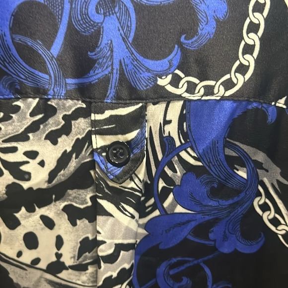 AB Studio Women’s Chain Print 3/4 Sleeve V-Neck Collarless Shirt Large - Picture 5 of 10